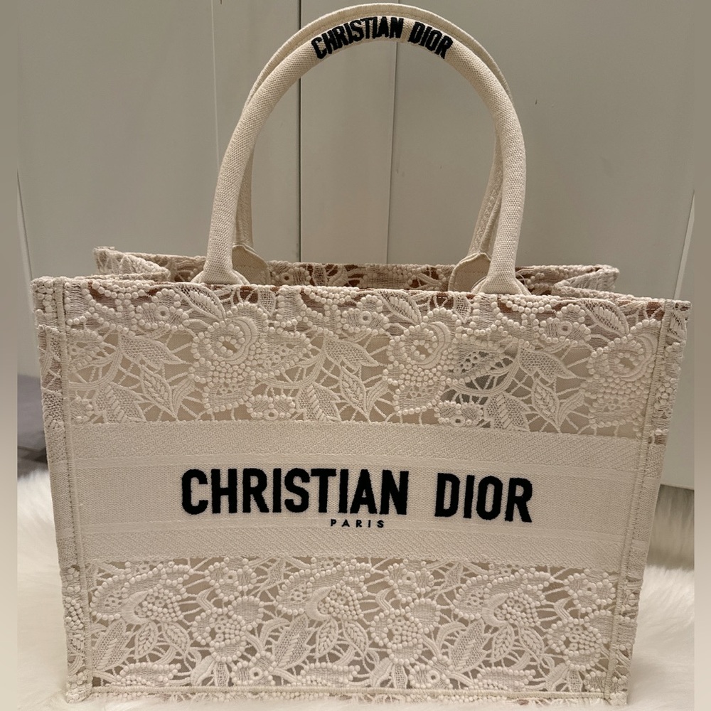 CHRISTIAN DIOR Embroidered 3D Macrame D-Lace Butterfly Medium Book Tote